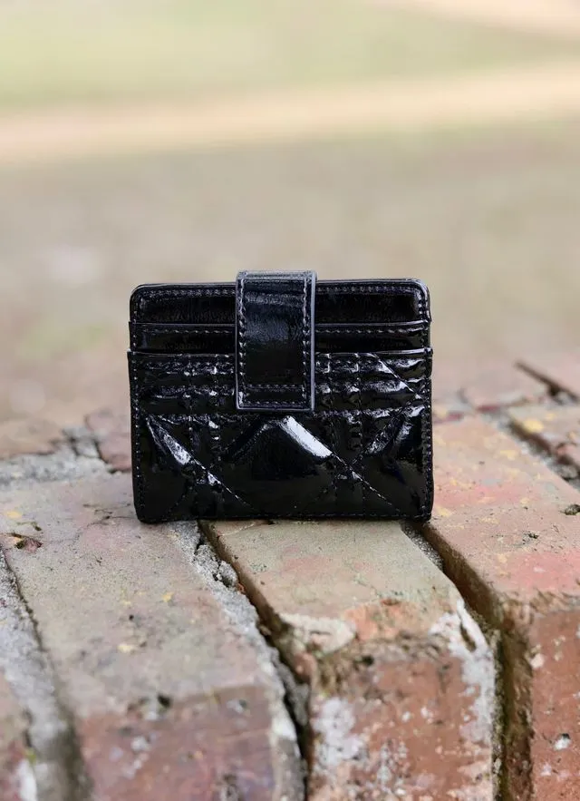 Tate Card Holder Wallet Black Patent LQ