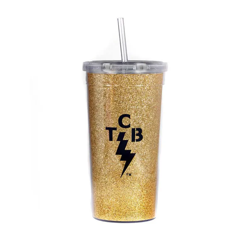 TCB Gold Glitter Straw Travel Tumbler