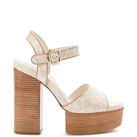 Vanessa Platform Sandal In Dual Printed Beige Saffiano Leather