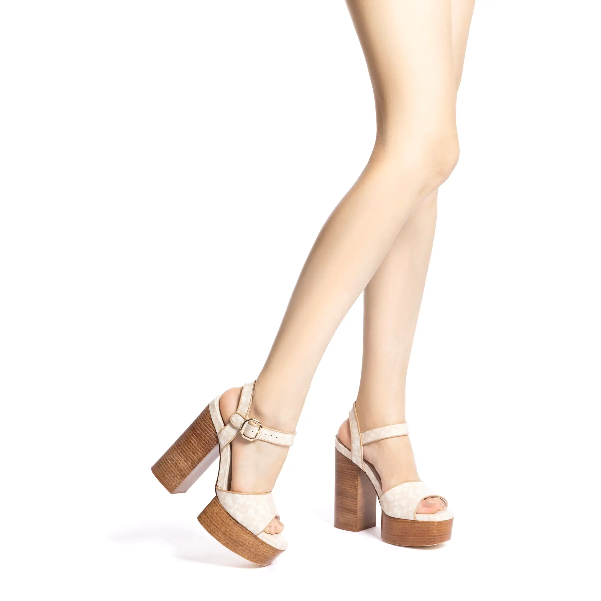 Vanessa Platform Sandal In Dual Printed Beige Saffiano Leather