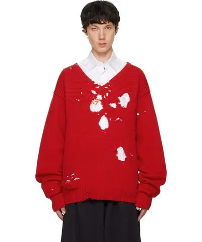 VETEMENTS Red Destroyed Sweater