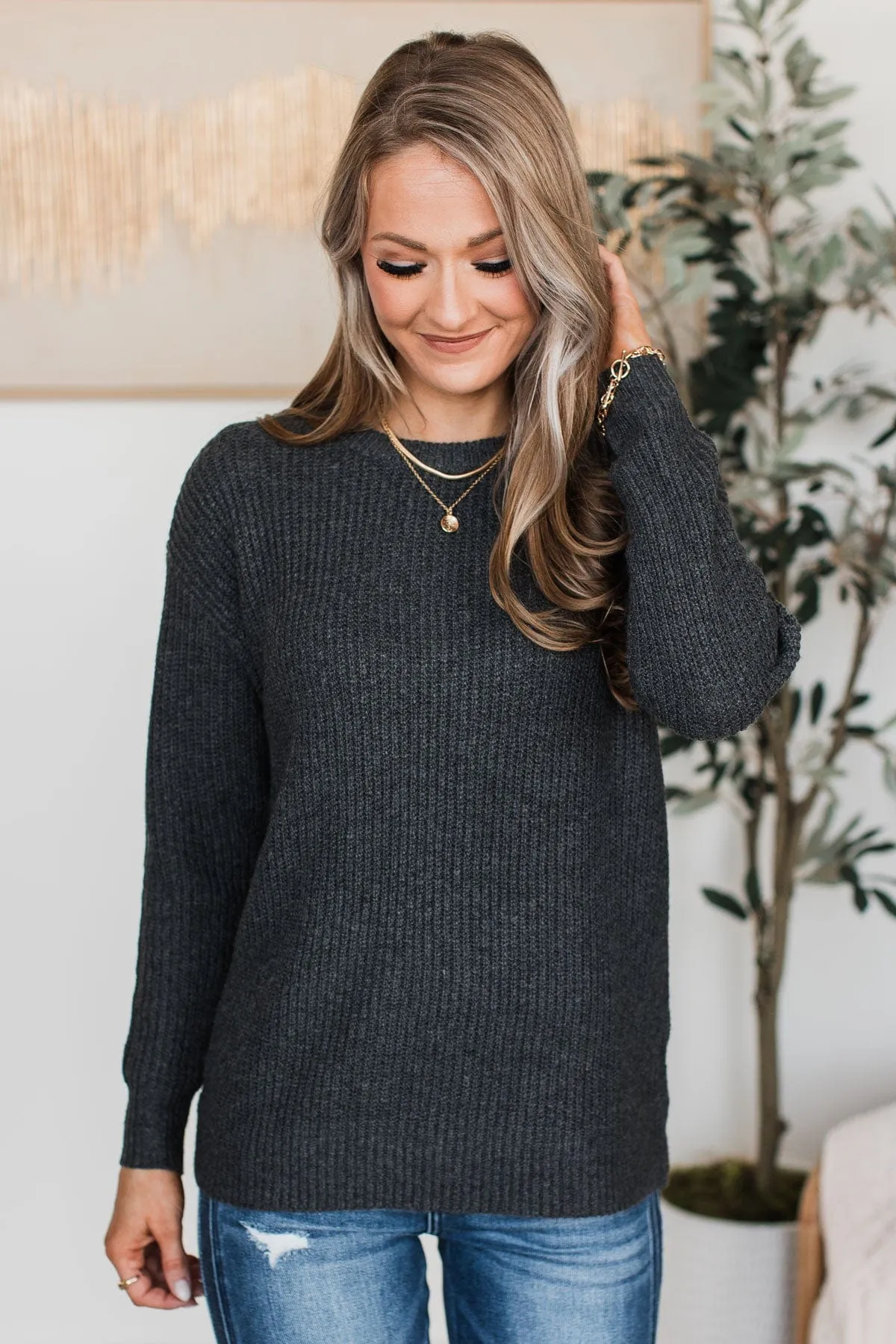 Waiting For Winter Knit Sweater- Charcoal