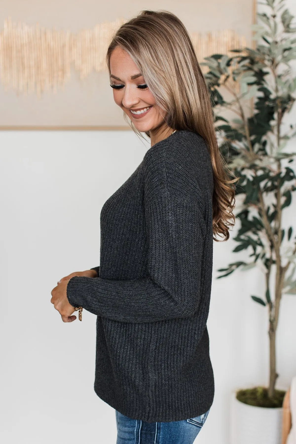 Waiting For Winter Knit Sweater- Charcoal