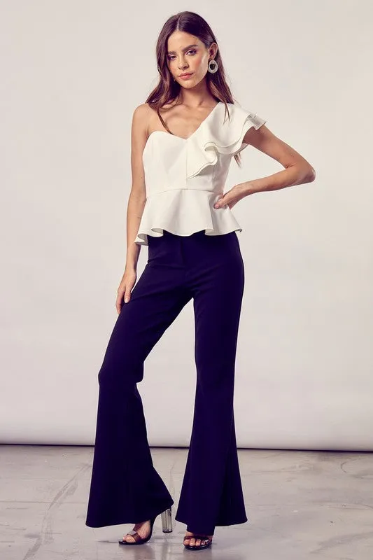 White One Shoulder Ruffle Peplum Top