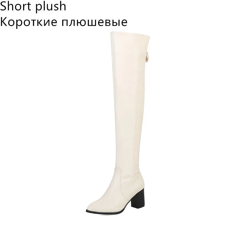 Women Over the Knee Boots Comfort Winter Leather Rivet Thick heel Boots Fashion Woman Shoes Thigh High Boots Plus size 33-48