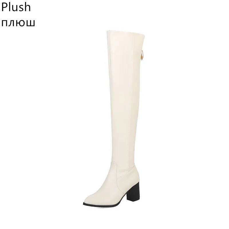 Women Over the Knee Boots Comfort Winter Leather Rivet Thick heel Boots Fashion Woman Shoes Thigh High Boots Plus size 33-48