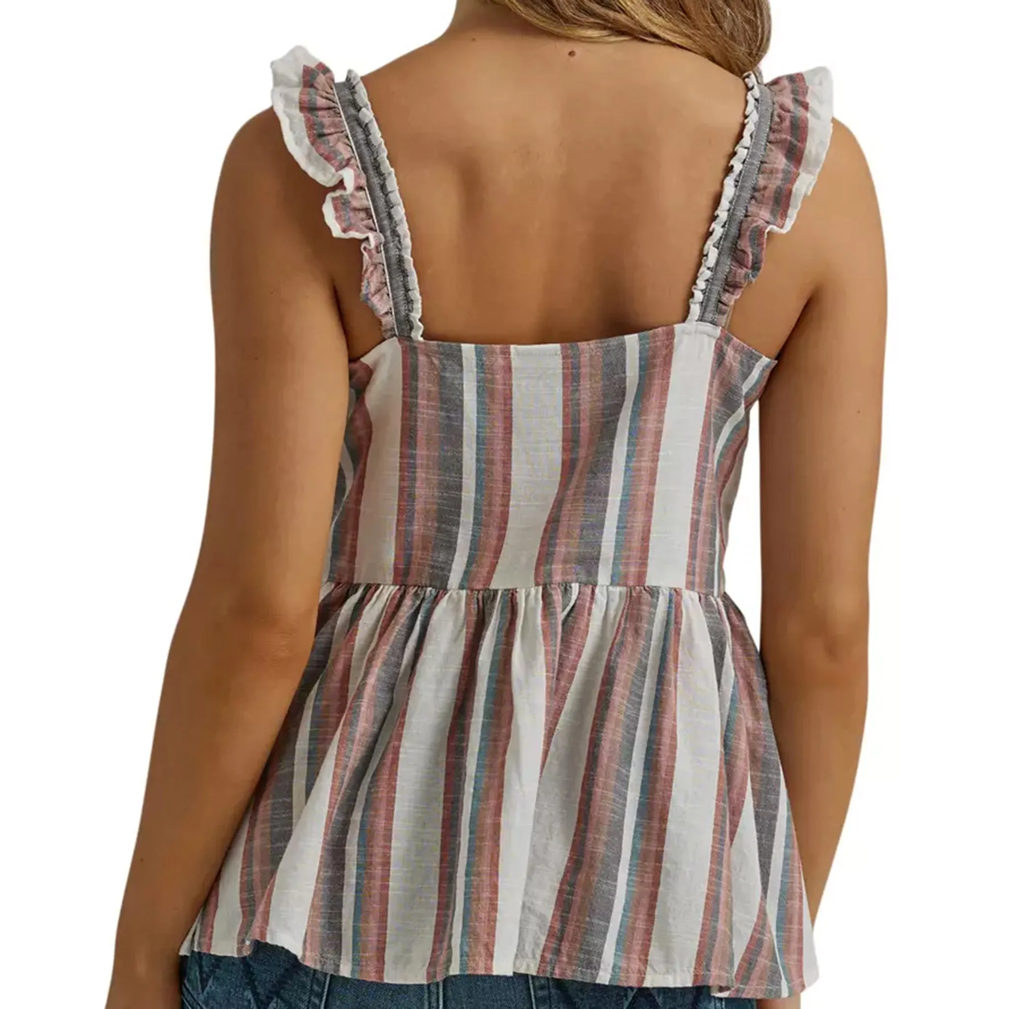 Wrangler Women's Multi Stripe Ruffle Tank