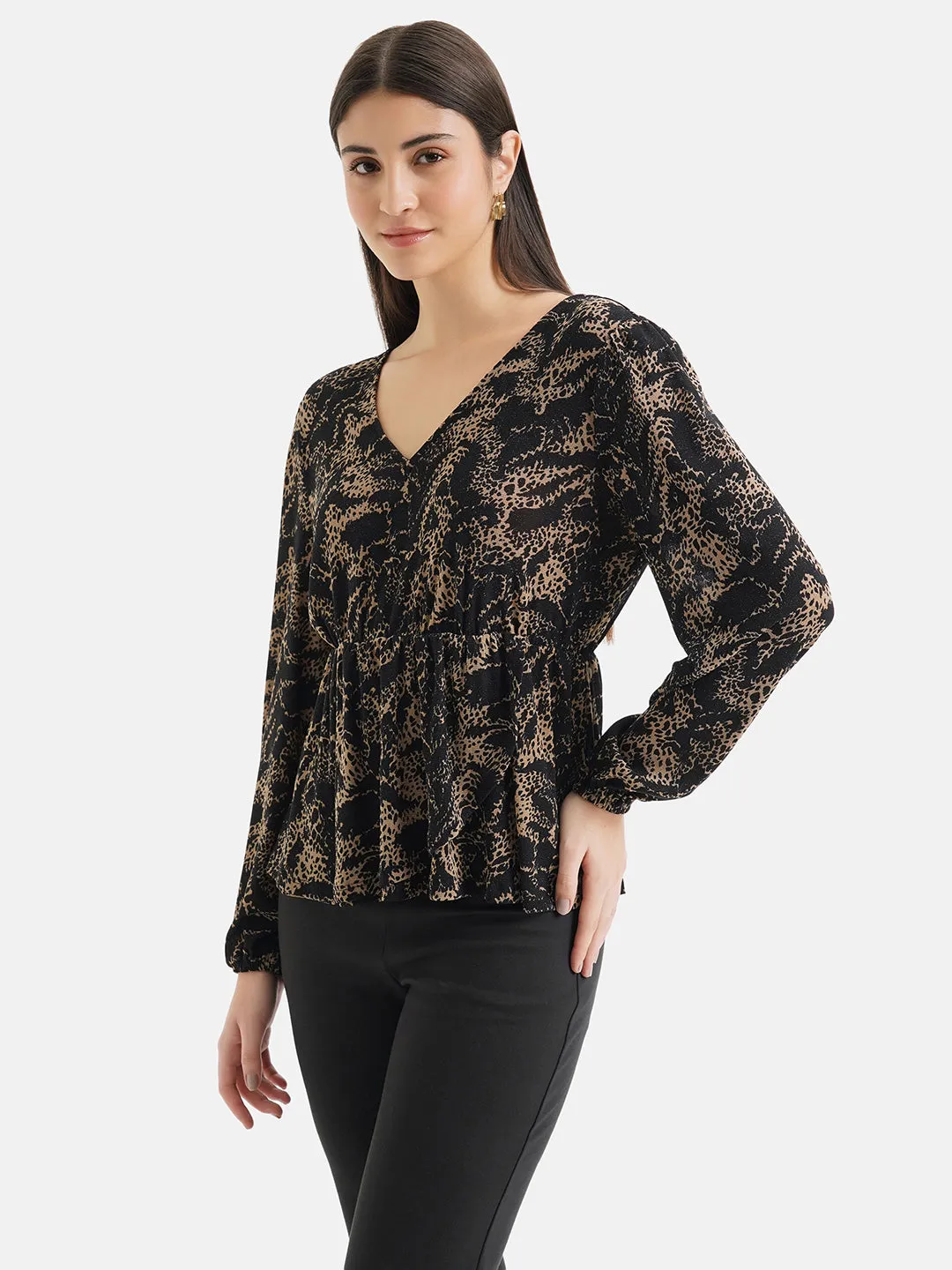 Wrap Printed Peplum Top