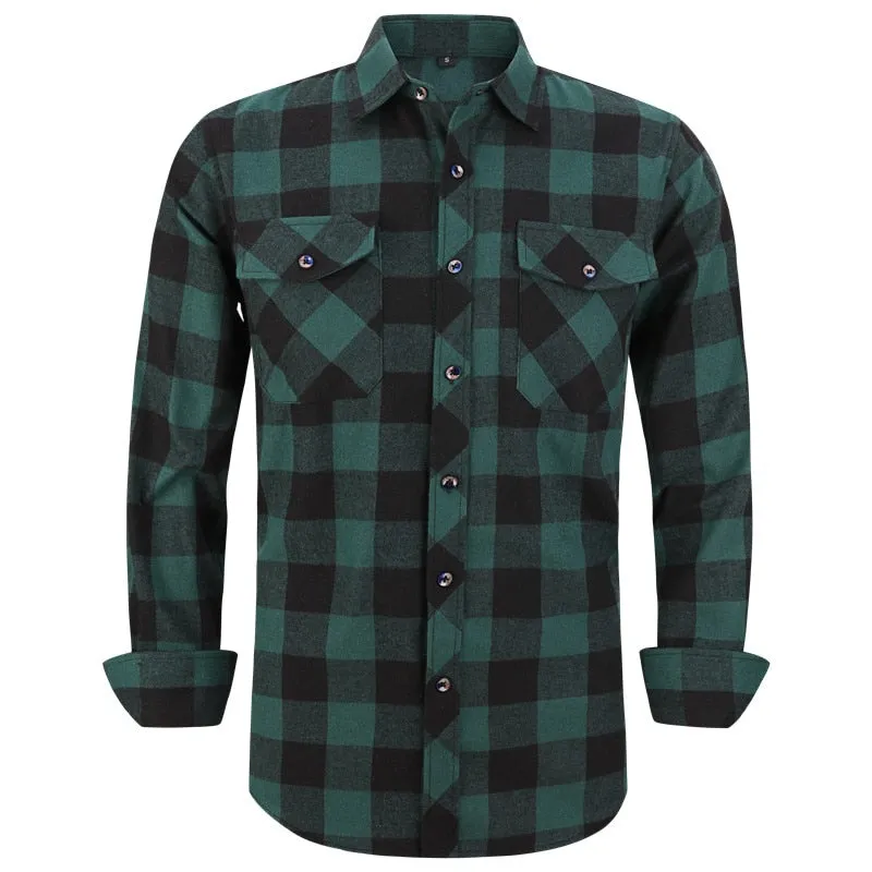 Xituodai 2022 New Men's Plaid Flannel Shirt Spring Autumn Male Regular Fit Casual Long-Sleeved Shirts For (USA SIZE S M L XL 2XL