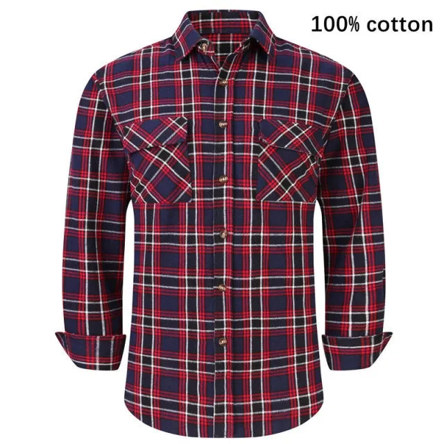 Xituodai 2022 New Men's Plaid Flannel Shirt Spring Autumn Male Regular Fit Casual Long-Sleeved Shirts For (USA SIZE S M L XL 2XL