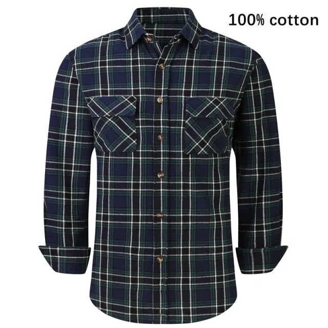 Xituodai 2022 New Men's Plaid Flannel Shirt Spring Autumn Male Regular Fit Casual Long-Sleeved Shirts For (USA SIZE S M L XL 2XL