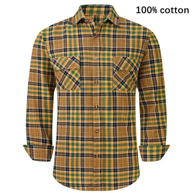 Xituodai 2022 New Men's Plaid Flannel Shirt Spring Autumn Male Regular Fit Casual Long-Sleeved Shirts For (USA SIZE S M L XL 2XL