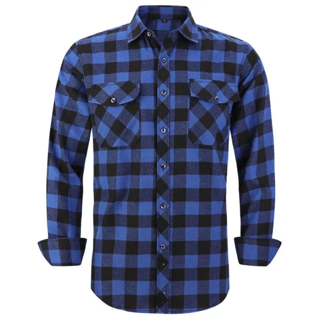 Xituodai 2022 New Men's Plaid Flannel Shirt Spring Autumn Male Regular Fit Casual Long-Sleeved Shirts For (USA SIZE S M L XL 2XL