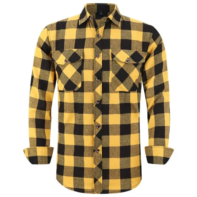 Xituodai 2022 New Men's Plaid Flannel Shirt Spring Autumn Male Regular Fit Casual Long-Sleeved Shirts For (USA SIZE S M L XL 2XL