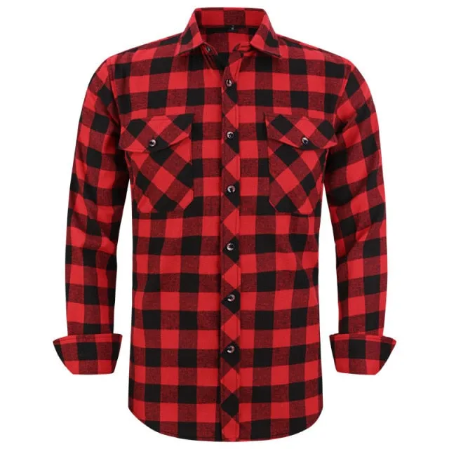 Xituodai 2022 New Men's Plaid Flannel Shirt Spring Autumn Male Regular Fit Casual Long-Sleeved Shirts For (USA SIZE S M L XL 2XL