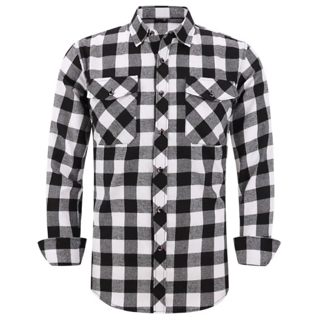 Xituodai 2022 New Men's Plaid Flannel Shirt Spring Autumn Male Regular Fit Casual Long-Sleeved Shirts For (USA SIZE S M L XL 2XL