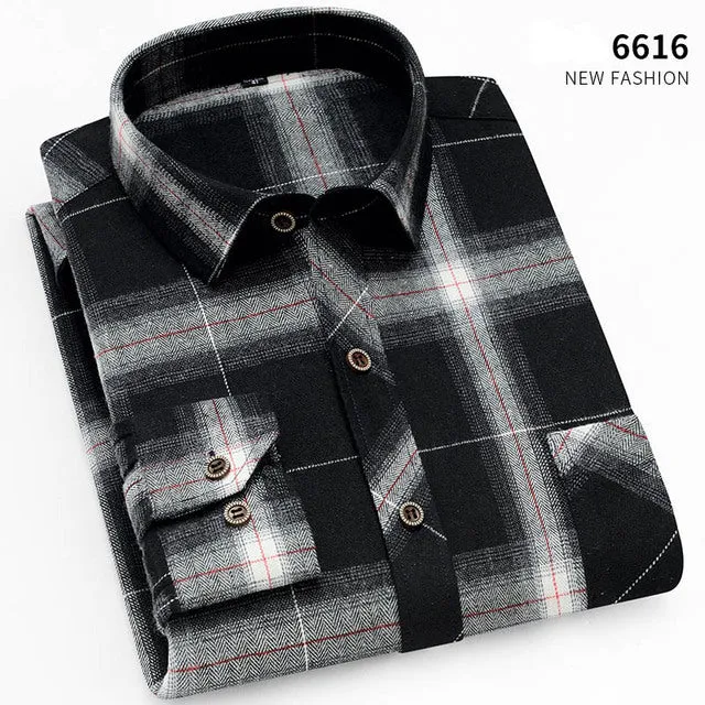 Xituodai  brand men Yellow black Plaid Brushed Long Sleeve Shirt pocket Spring casual men's shirts flannel cotton soft fit