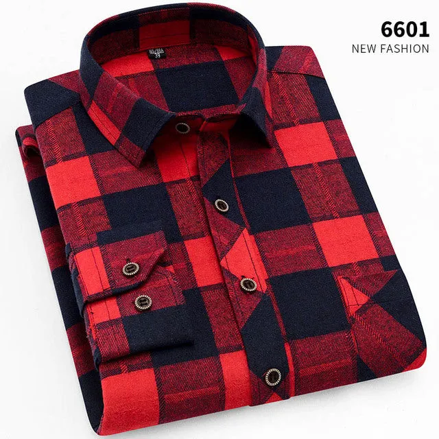 Xituodai  brand men Yellow black Plaid Brushed Long Sleeve Shirt pocket Spring casual men's shirts flannel cotton soft fit