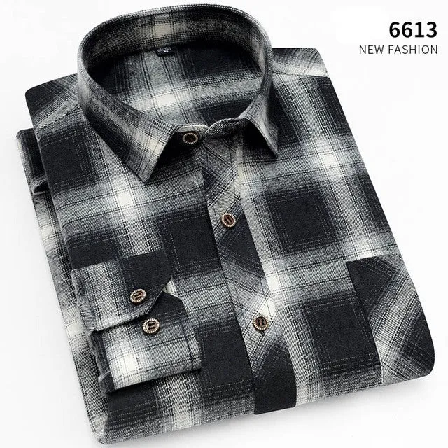 Xituodai  brand men Yellow black Plaid Brushed Long Sleeve Shirt pocket Spring casual men's shirts flannel cotton soft fit