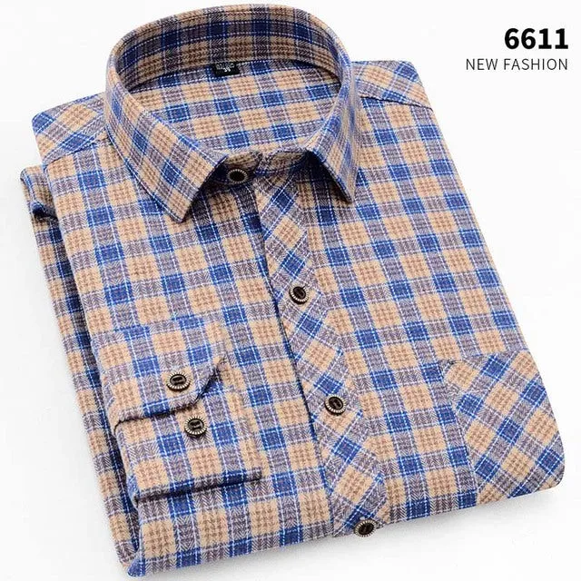 Xituodai  brand men Yellow black Plaid Brushed Long Sleeve Shirt pocket Spring casual men's shirts flannel cotton soft fit