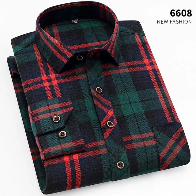 Xituodai  brand men Yellow black Plaid Brushed Long Sleeve Shirt pocket Spring casual men's shirts flannel cotton soft fit