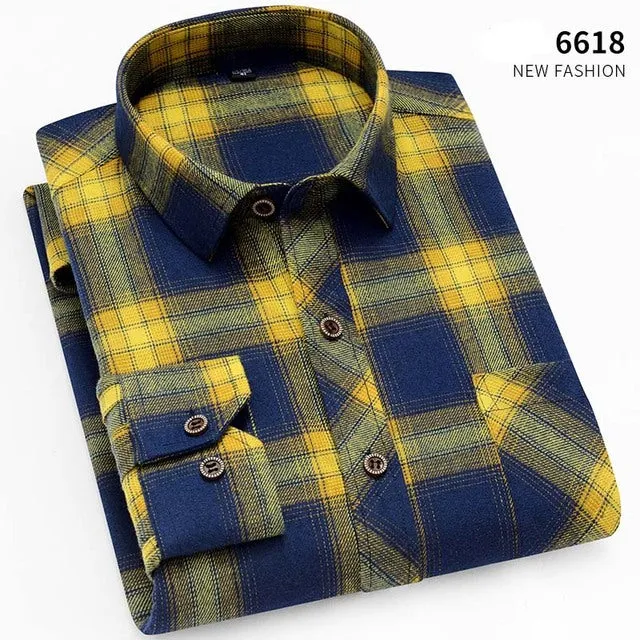 Xituodai  brand men Yellow black Plaid Brushed Long Sleeve Shirt pocket Spring casual men's shirts flannel cotton soft fit