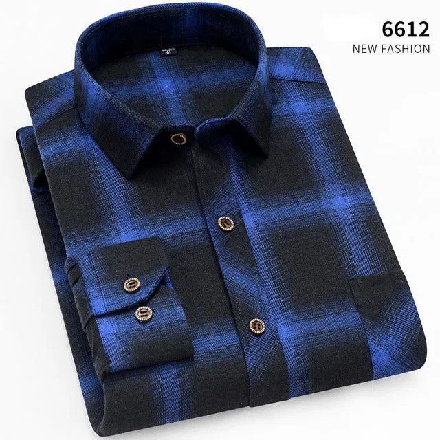 Xituodai  brand men Yellow black Plaid Brushed Long Sleeve Shirt pocket Spring casual men's shirts flannel cotton soft fit