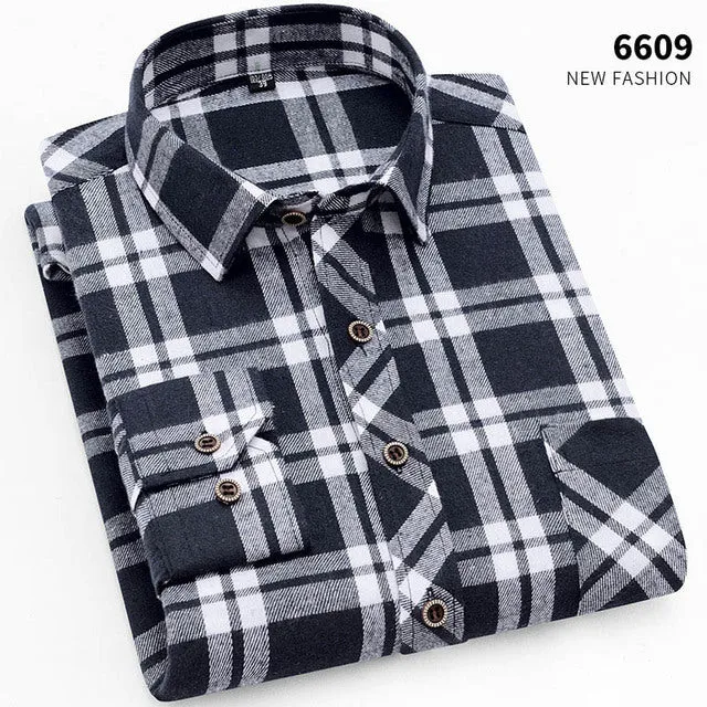 Xituodai  brand men Yellow black Plaid Brushed Long Sleeve Shirt pocket Spring casual men's shirts flannel cotton soft fit