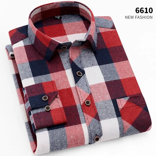 Xituodai  brand men Yellow black Plaid Brushed Long Sleeve Shirt pocket Spring casual men's shirts flannel cotton soft fit