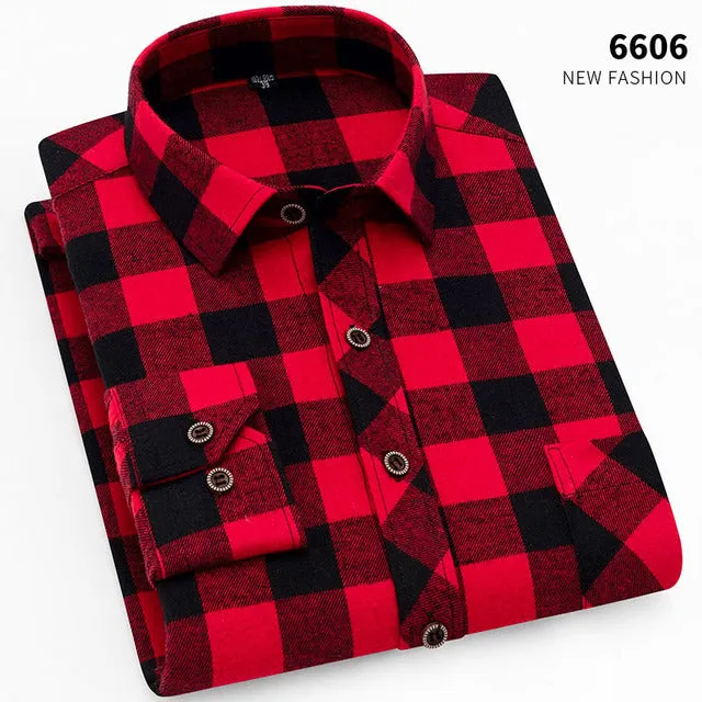 Xituodai  brand men Yellow black Plaid Brushed Long Sleeve Shirt pocket Spring casual men's shirts flannel cotton soft fit