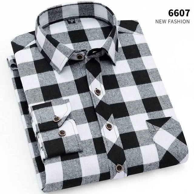 Xituodai  brand men Yellow black Plaid Brushed Long Sleeve Shirt pocket Spring casual men's shirts flannel cotton soft fit