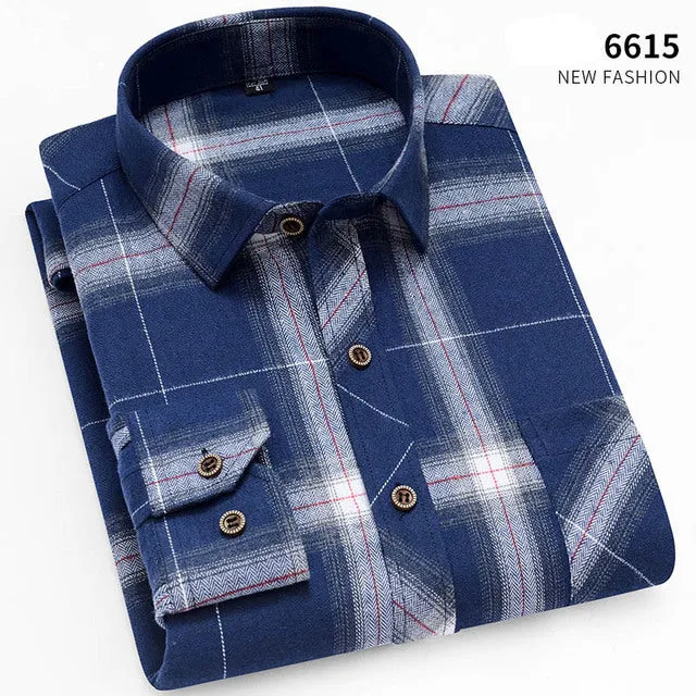 Xituodai  brand men Yellow black Plaid Brushed Long Sleeve Shirt pocket Spring casual men's shirts flannel cotton soft fit