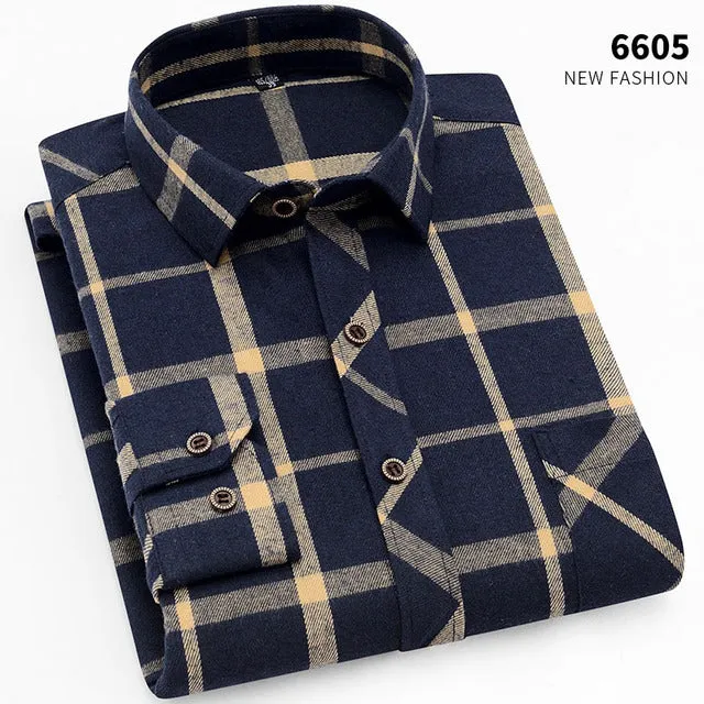 Xituodai  brand men Yellow black Plaid Brushed Long Sleeve Shirt pocket Spring casual men's shirts flannel cotton soft fit