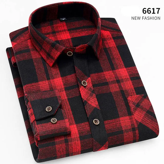 Xituodai  brand men Yellow black Plaid Brushed Long Sleeve Shirt pocket Spring casual men's shirts flannel cotton soft fit