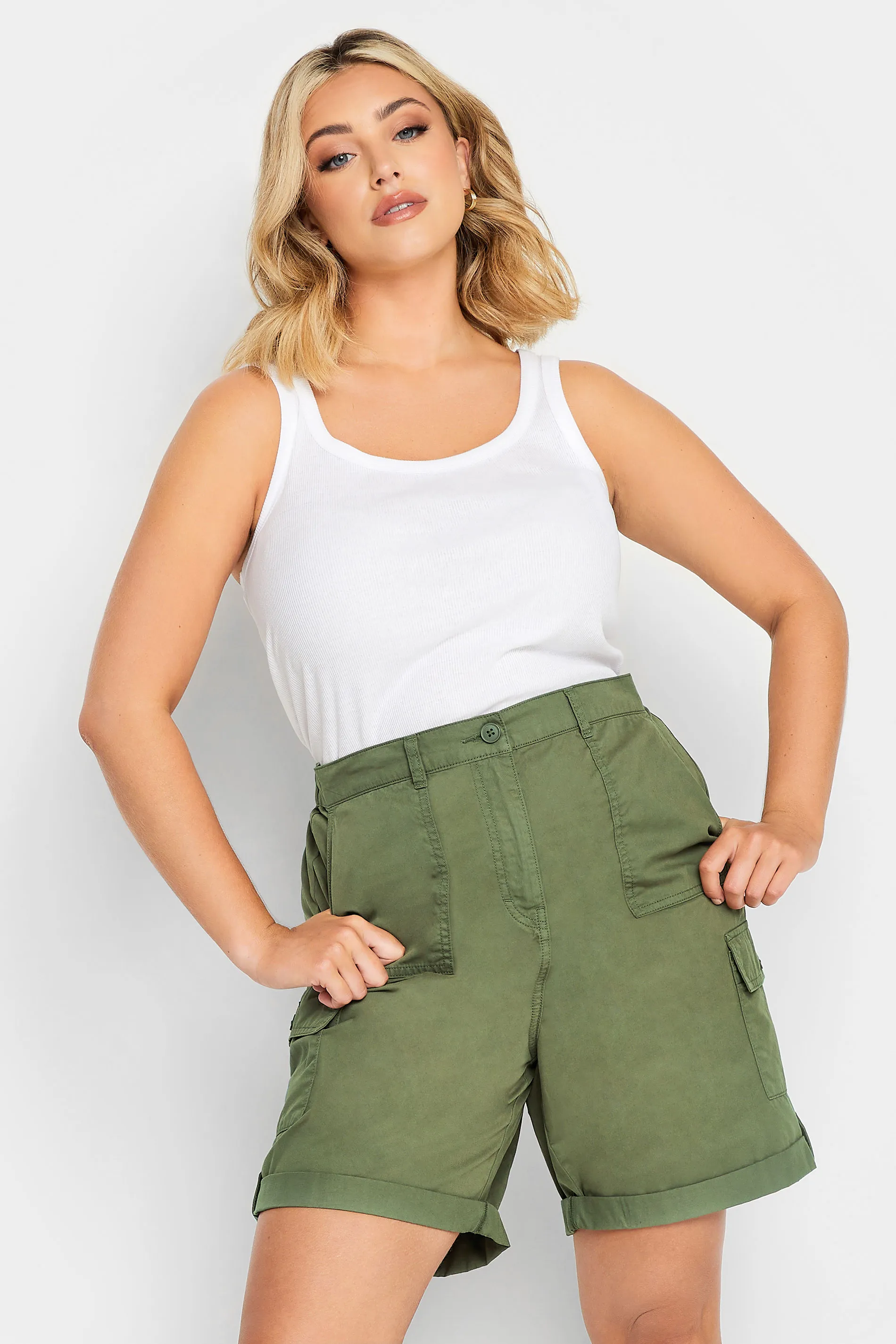 YOURS Curve Khaki Green Cargo Chino Shorts