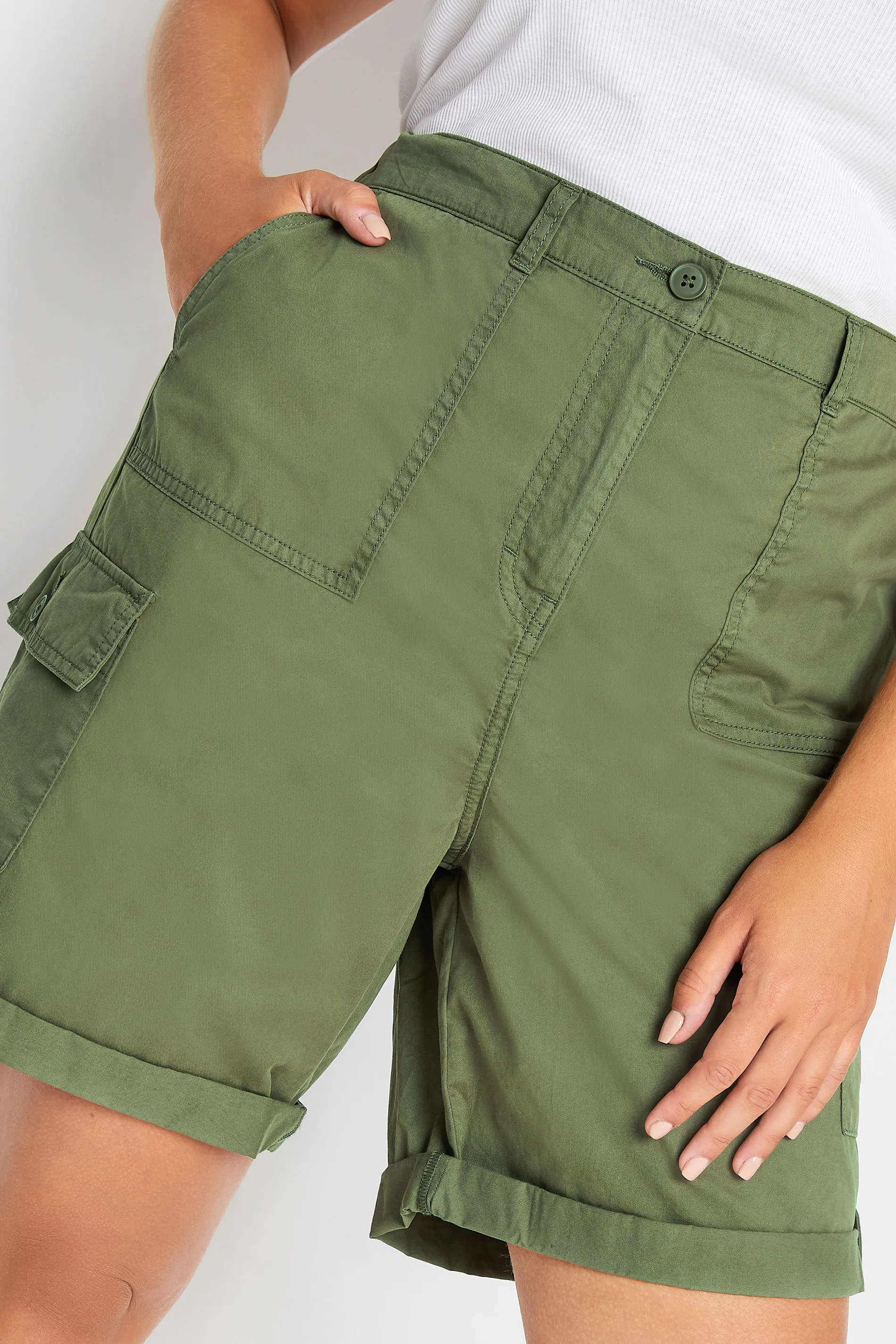 YOURS Curve Khaki Green Cargo Chino Shorts