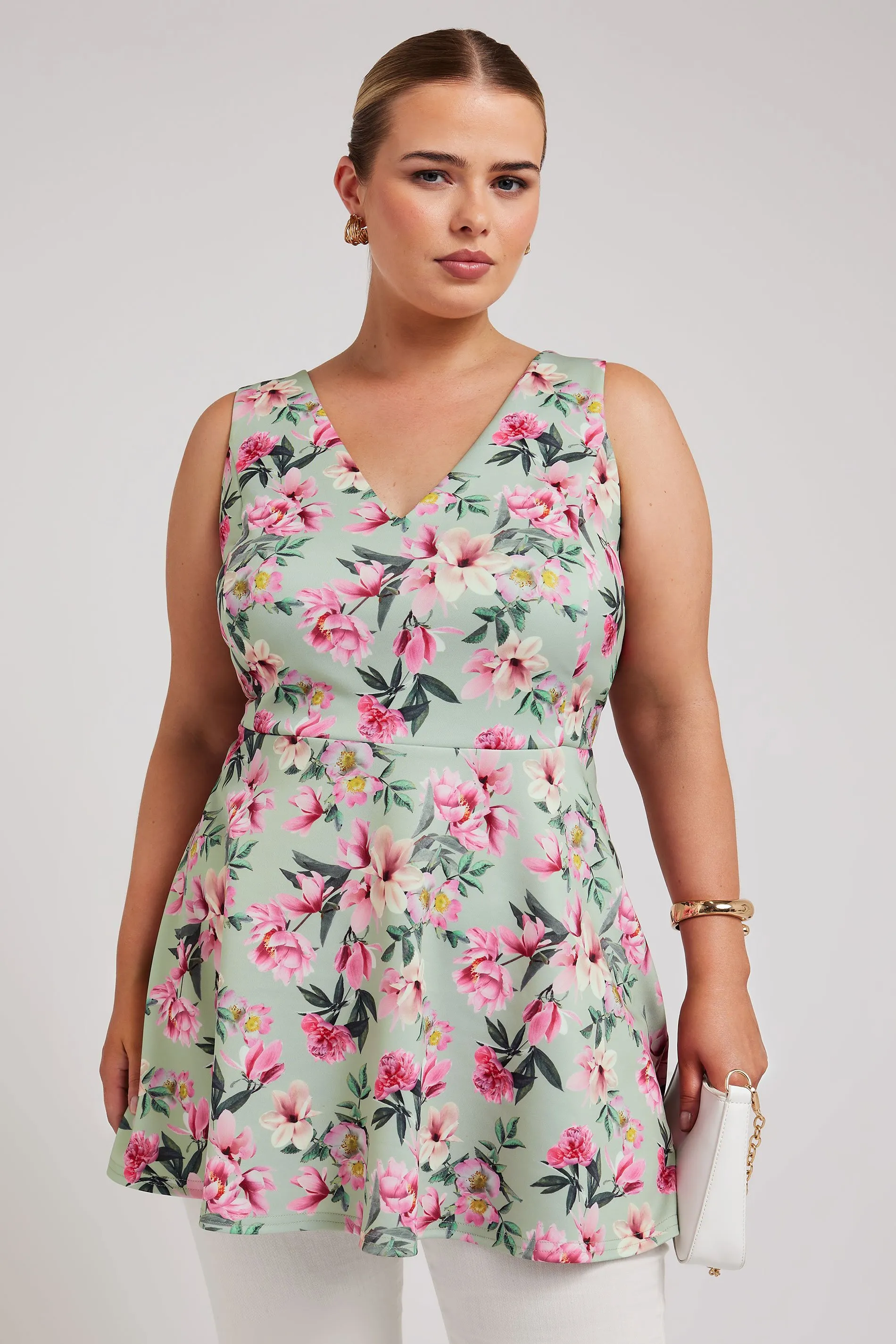 YOURS LONDON Curve Green Floral Print Peplum Top