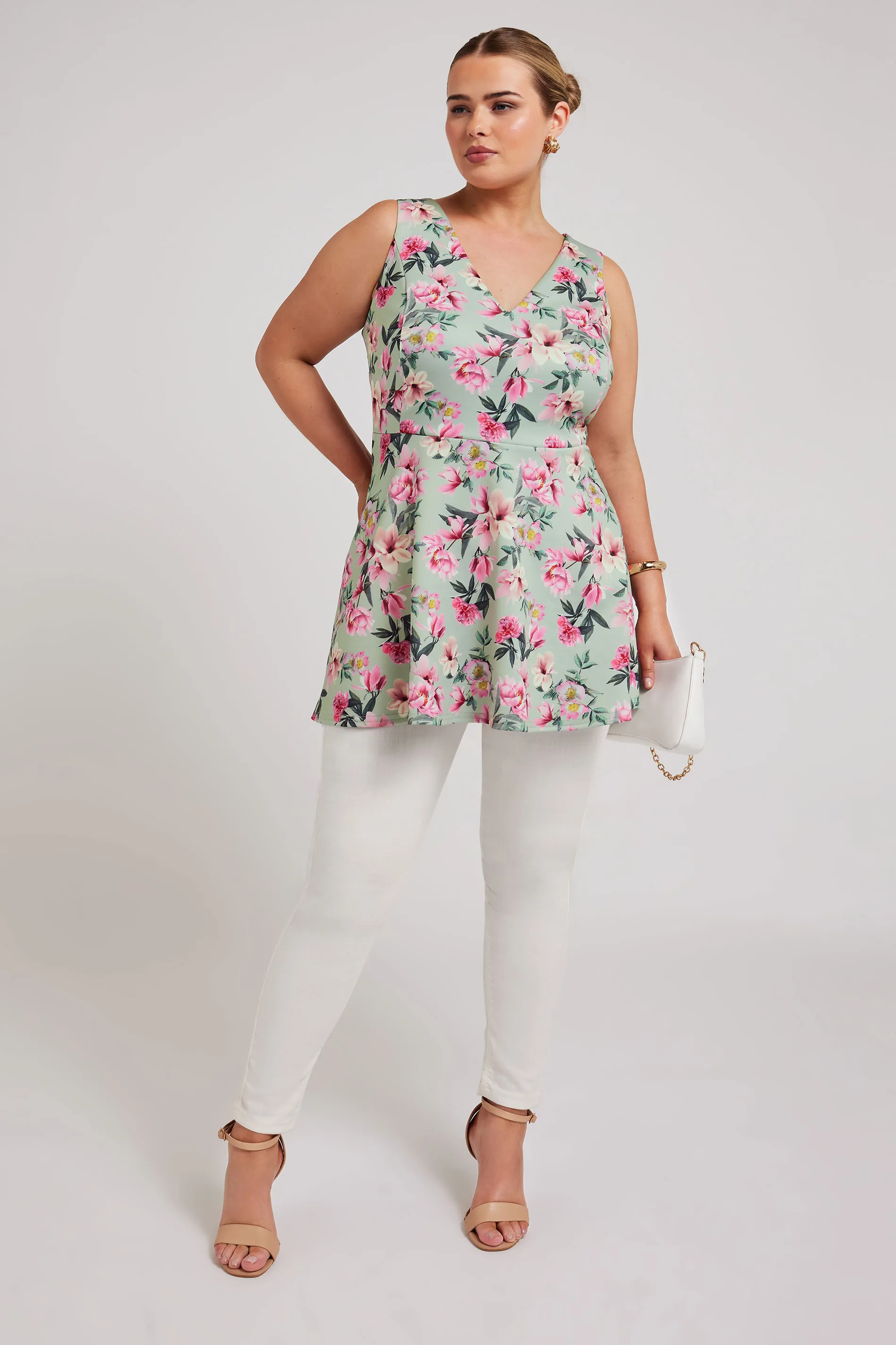 YOURS LONDON Curve Green Floral Print Peplum Top