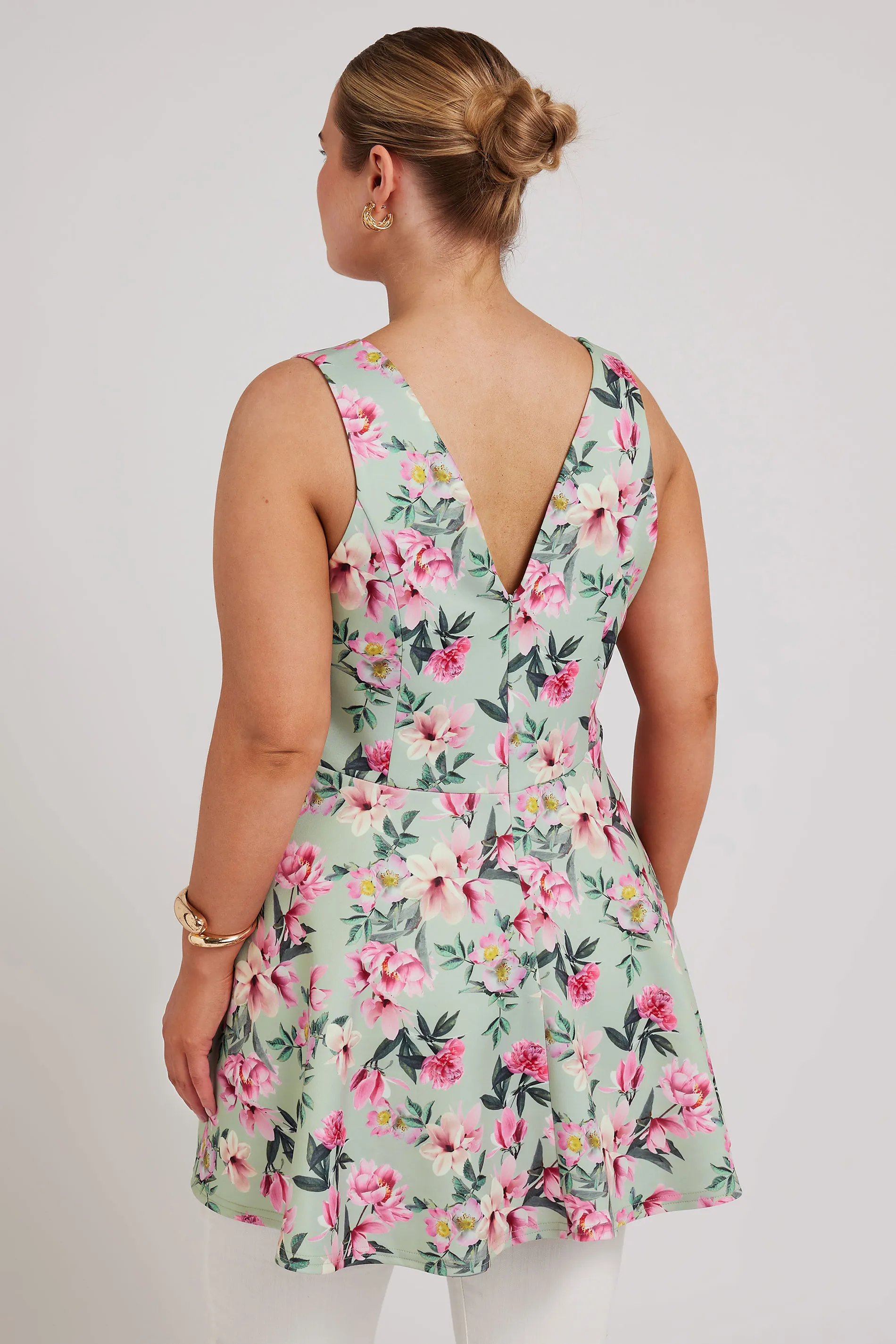 YOURS LONDON Curve Green Floral Print Peplum Top