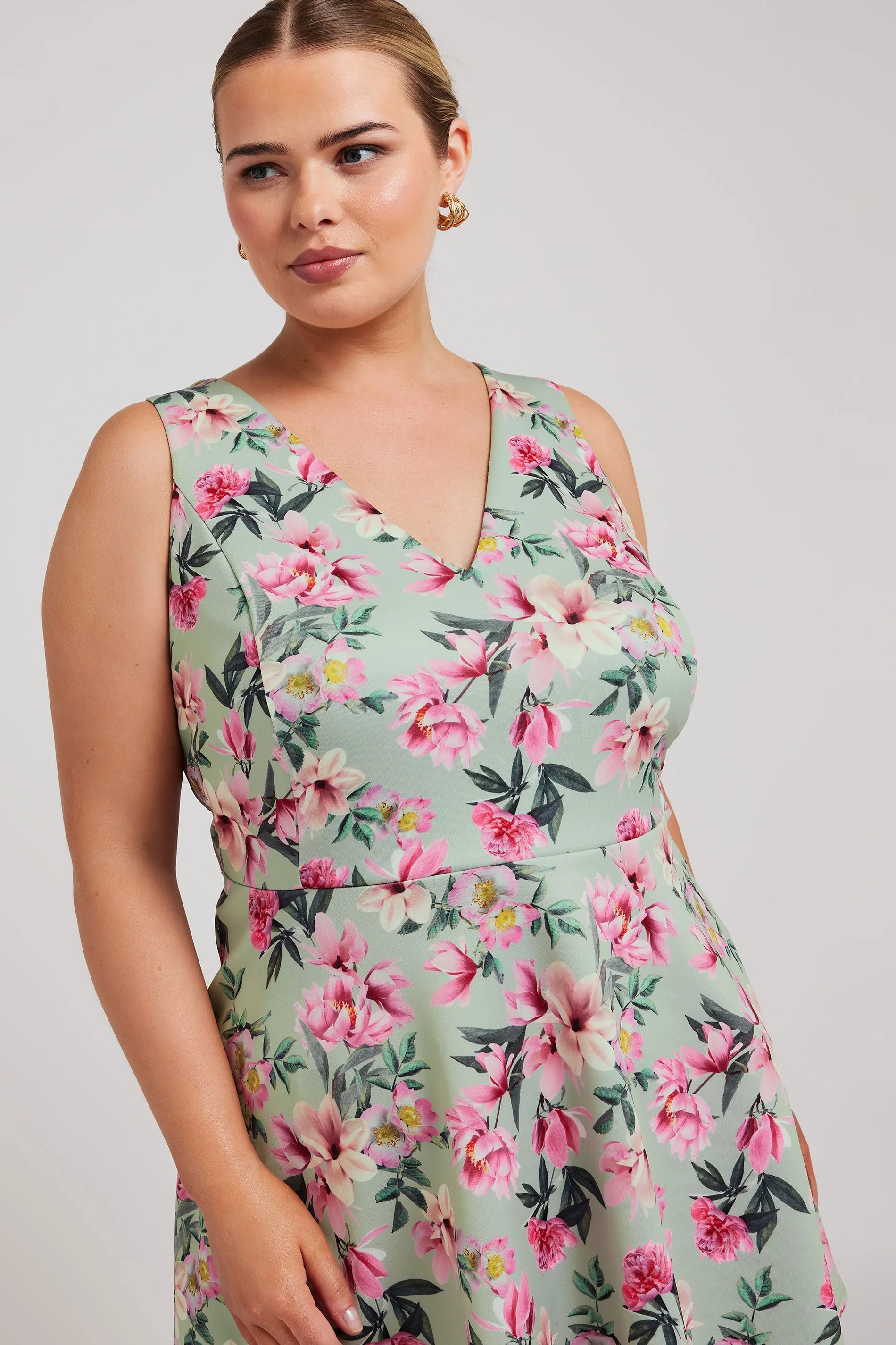 YOURS LONDON Curve Green Floral Print Peplum Top